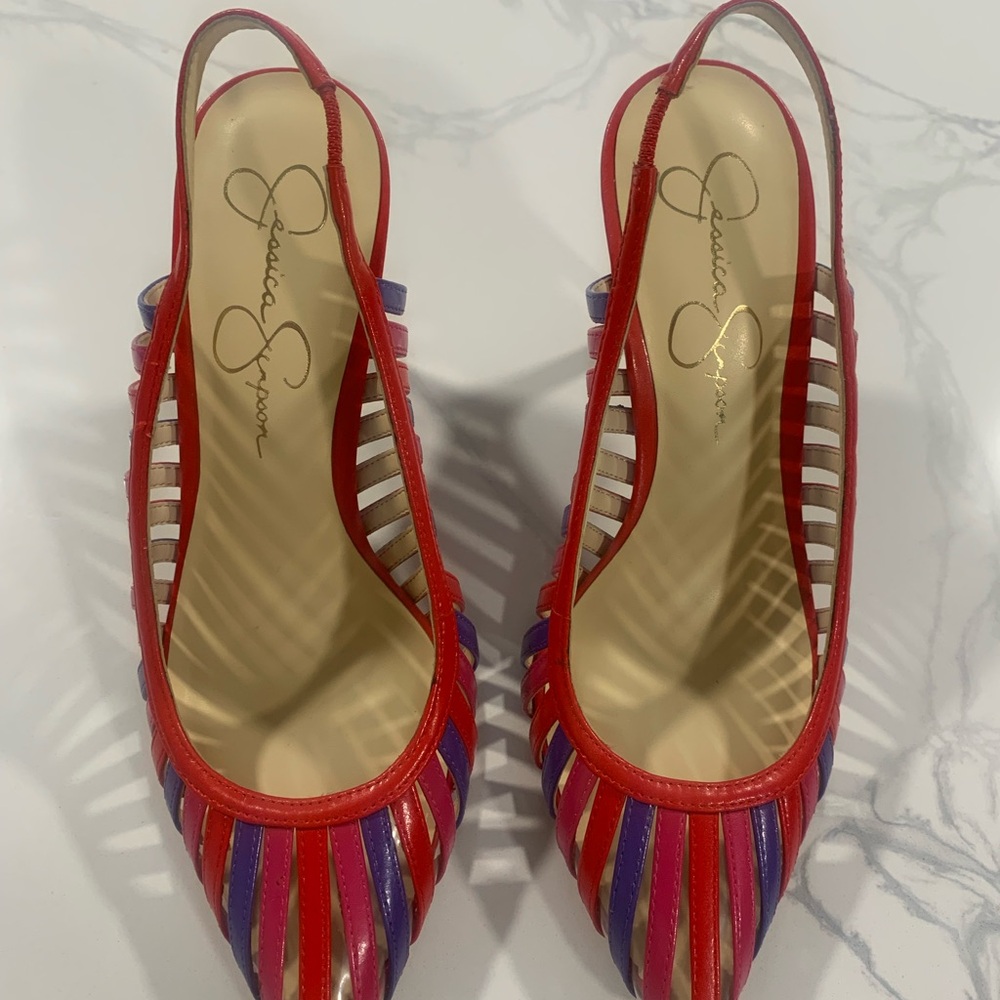 Jessica Simpson Red and Purple Strappy Heels